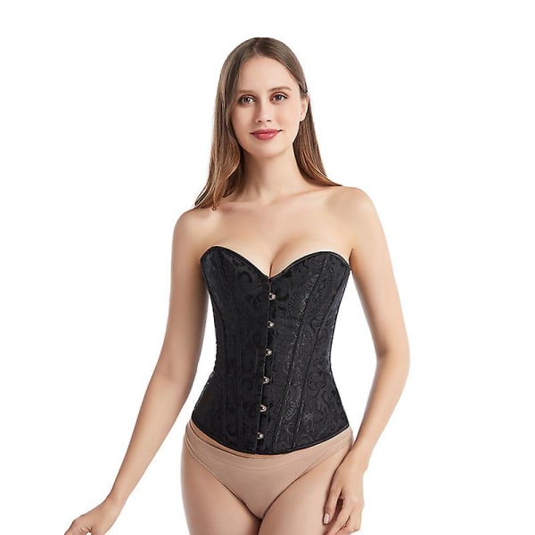 Korsett for kvinner Sexy Gotisk Bysteholder Snøring Boned Sateng Blomsterbroderi Undertøy Topp Korsett Black XL