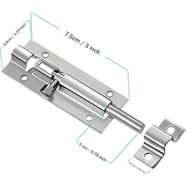 1 Pack Dörren Säkerhet Slide Latch Lås Tunnvalv Latch Slide Dörr Bolt Rostfritt Stål Skjutdörr Latch med Skruvar för Hem Gård Trädgård, 3 Tum Si