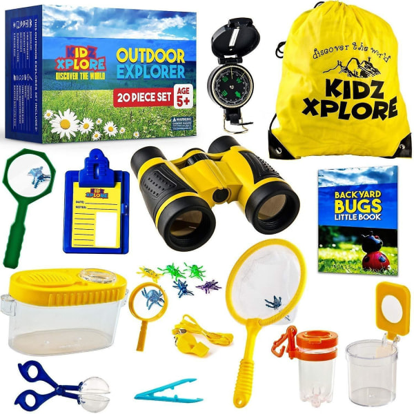 Outdoor Explorer Kit Presenter Leksaker Barn Kikare Set Bäst för 6+ år gammal pojke och flicka Barn Adventure Kit Yellow