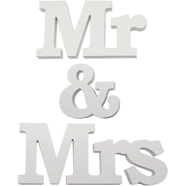 Bryllupsdekorasjon med hvite bokstaver, Mr og Mrs borddekorasjon