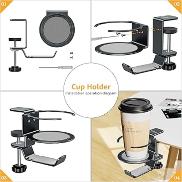 (Grå) Skrivebordskopholder, 2 i 1 justerbar metal PC gaming kopholder, multifunktionel kopholder med gummipude, design til under skrivebordet