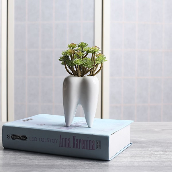2 stk. Hvide Søde Tand Plantepotter Sukkulent Tand Plantepotter Kreative Keramiske Kaktuspotter Mini Blomster Plantekrukker som Hjemme- og Kontorindretning
