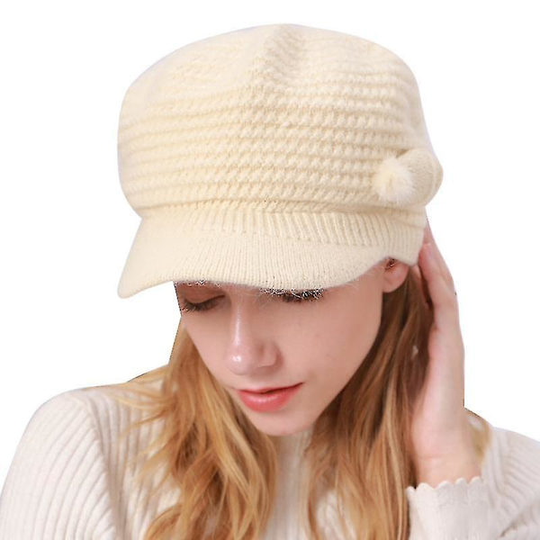 Kvinnors stickade mössor toppiga kepsar bröllops basker keps dam casual stickad basker mössa Beige