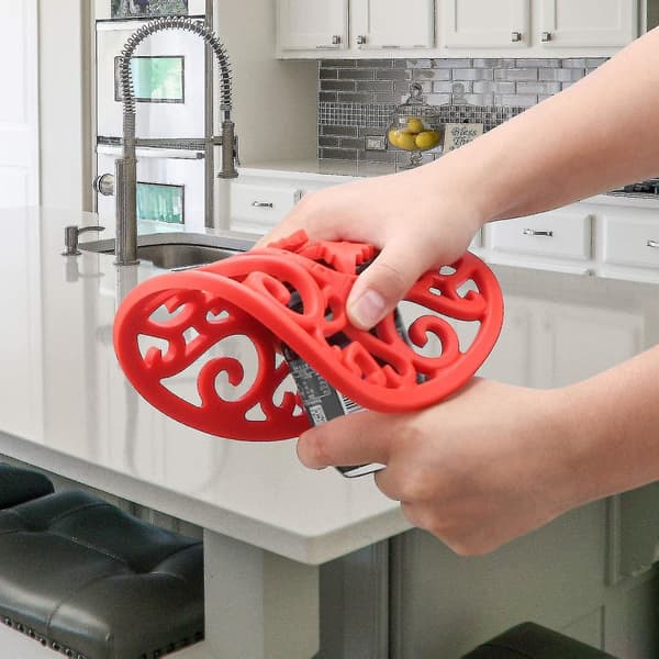 Silikonunderlägg Set om 3 Silikon Multi-use Intricately Carved Trivet Set Red