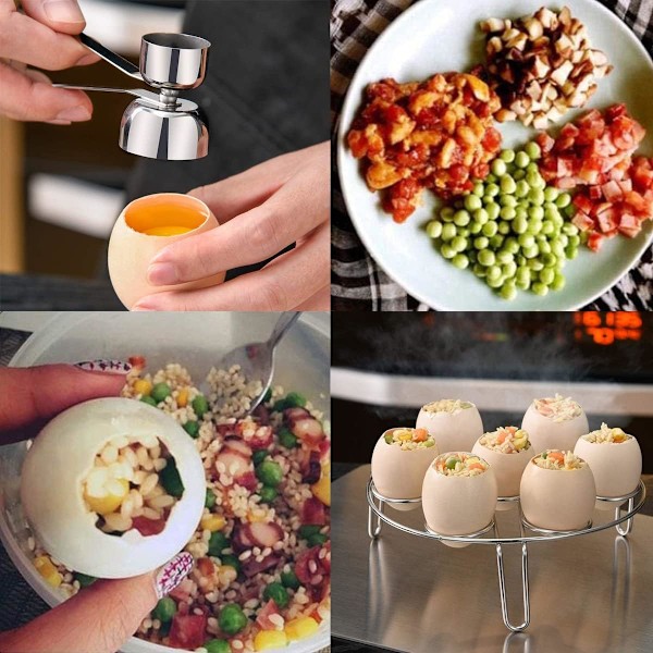 Eggåpner i stål, eggkutter i rustfritt stål, eggehviteutskiller, eggkutter i rustfritt stål, enkelt kjøkkenverktøy for hardkokte egg (sølv)