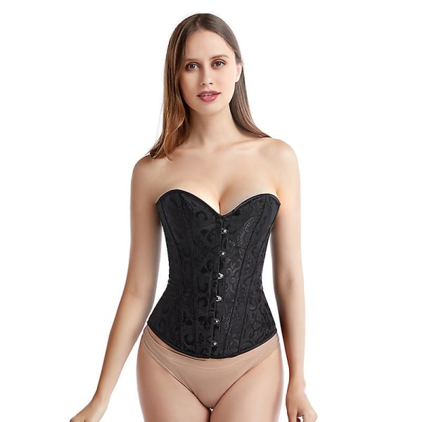 Korsett för kvinnor, sexig gotisk korsett, snörning, benad, satin, blomsterbroderi, underkläder, toppkorsett Apricot 3XL