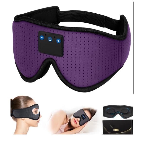 En set (lila) Bluetooth sömnmask-hörlurar, 3D-formade sömnhörlurar Sovmask-present för män kvinnor Blackout sömnig sömnmask，för resor