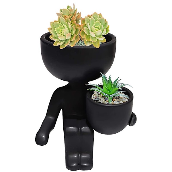 Humanoid Keramisk Blomkruka Växt Suckulenta Blomkrukor Kreativ Blomkruka Black side