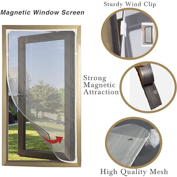 Justerbar DIY magnetisk fönsterflugskärm vit ram och grått nät, med en maximal storlek på 80*120 cm, kan rengöra insektsavvisande nät, myggor