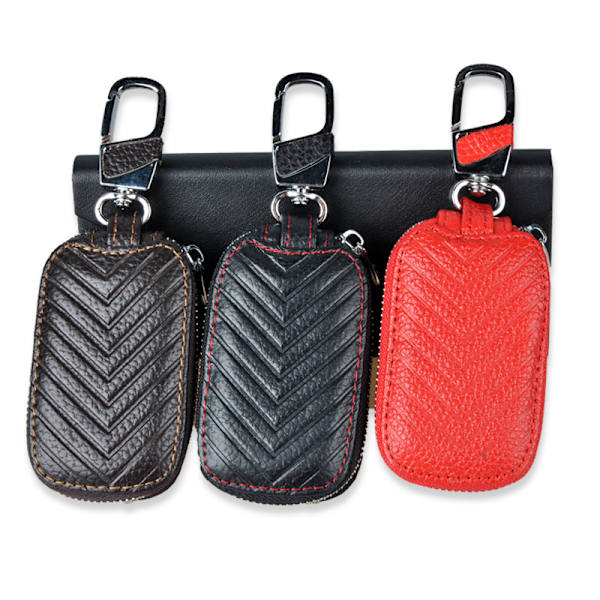 En styck (röd, ca 8,5cm×5,2cm) Äkta Läder Bilnyckelring väska Bil Smart Nyckelring Hållare Fodral Skydd Ficka Fjärrkontroll Nyckelringar Fob Väska Keyr