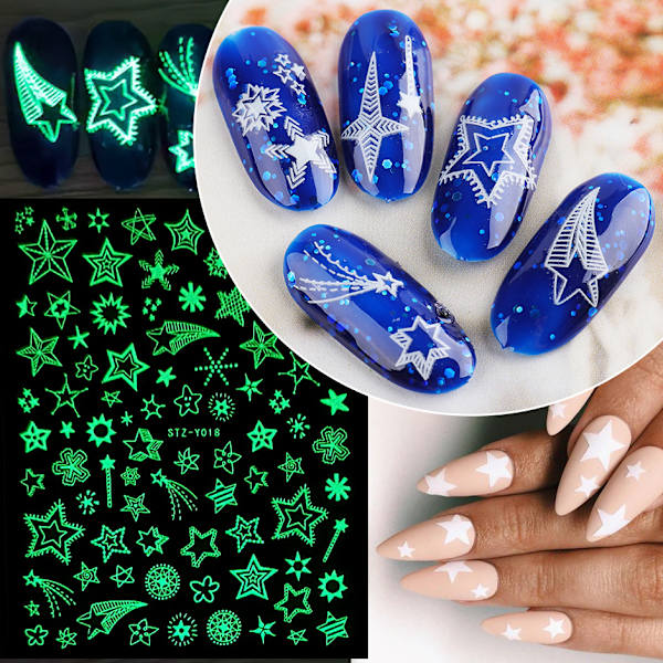 9 Ark Nagelkonst Klistermärken Dekaler Snöflinga Renmönster DIY Dekorationsverktyg Tillbehör Lång Skönhet för Kvinnor Flickor - Självlysande
