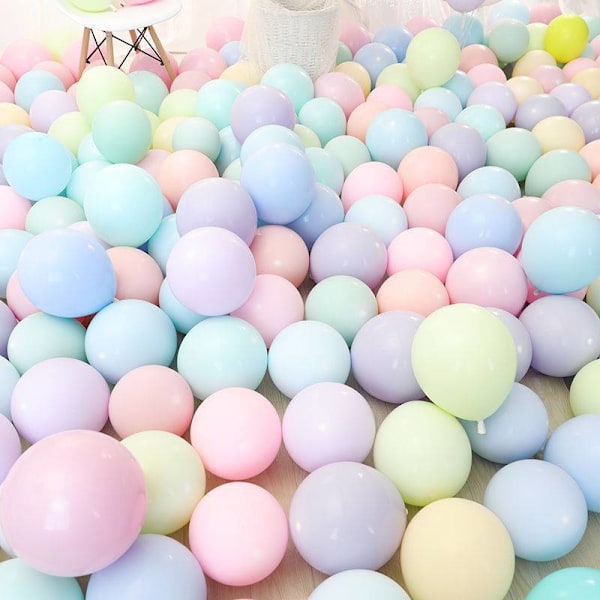 100 flerfärgade pastellballonger, 10\" / 25cm premium heliumballonger och 5\" / 13cm tjocka flerfärgade latexballonger. Festdekorationer och accessoarer