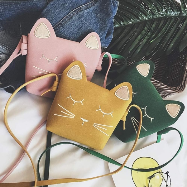 Cat Little Girls Axelväska (Gul), Cute Cat Ears Messenger Bag Handväska med justerbar rem Messenger Tote Bag för barn, småbarn, flickor