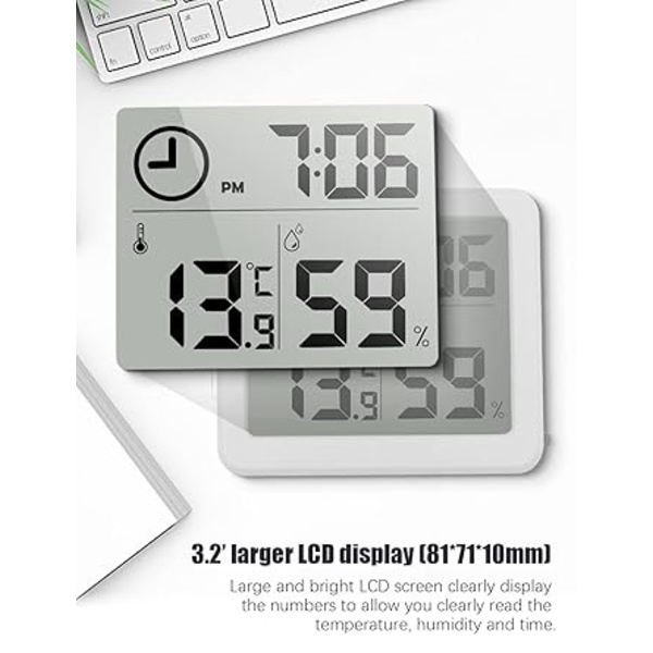Digitalt hvidt Termo-Hygrometer Indendørs Rum Termometer Hygrometer 3.2” Stor LCD-skærm Desktop Termometer med Temperatur- og Fugtighedsmåler Me