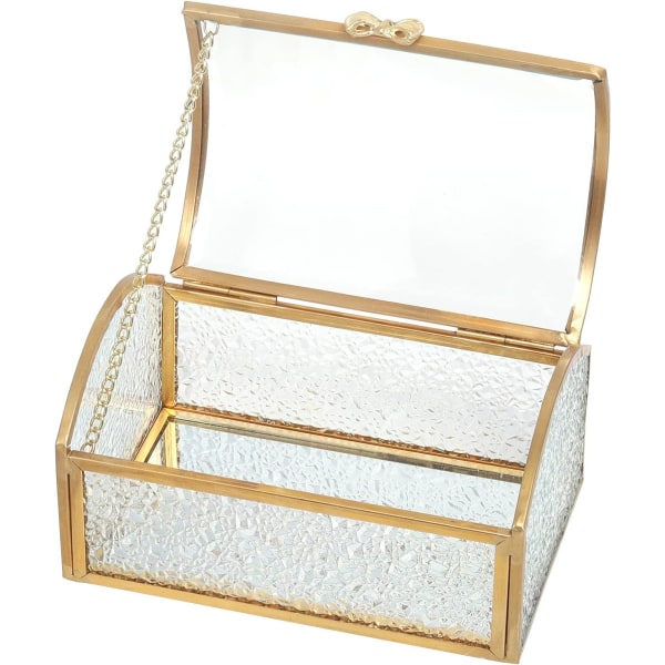 Geometrisk glas- och mässingslåda, vintage smyckeskrin Case Hållare Minneslåda Desktop Display Box för bröllop-stora
