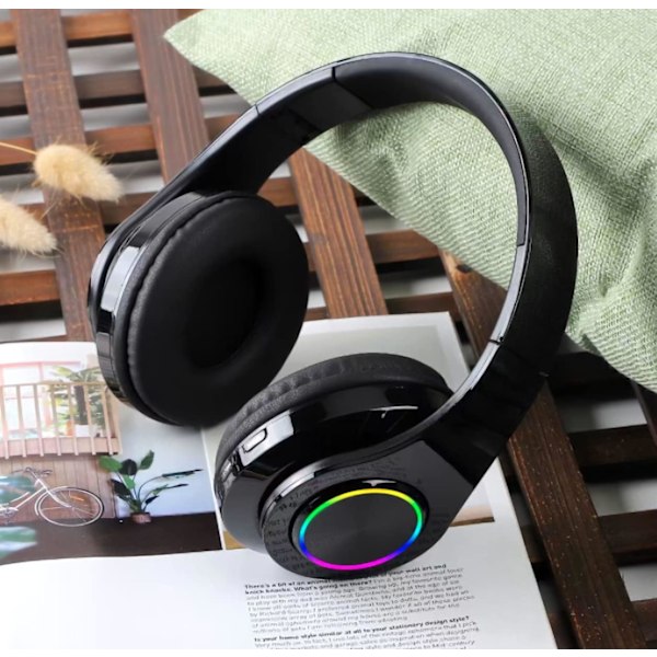 B39 Bluetooth Headset UV Foldbar Sports Hovedbøjle Trådløse Hovedtelefoner Belyst Stereo Lyd Sort