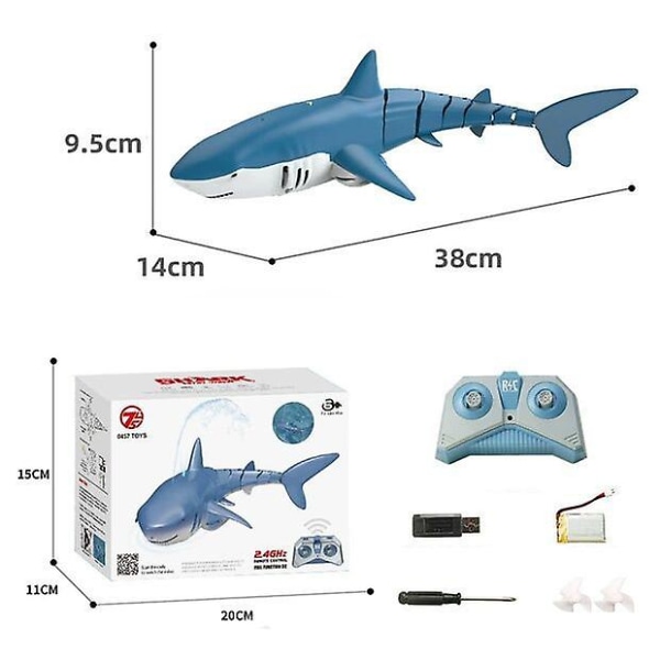 2,4ghz fjärrkontroll Shark Boat Toy, elektrisk simulering Fjärrkontroll Shark Boat Toy, Barnpool present Blue