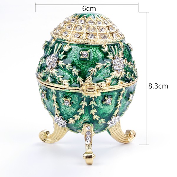Ett (grön, ca 8,4*6cm) Guldpläterat Konstgjord Diamant Påskägg Handmålat Emaljerat Faberge Ägg Smyckeskrin för Halsband Armband Prydnad Hem