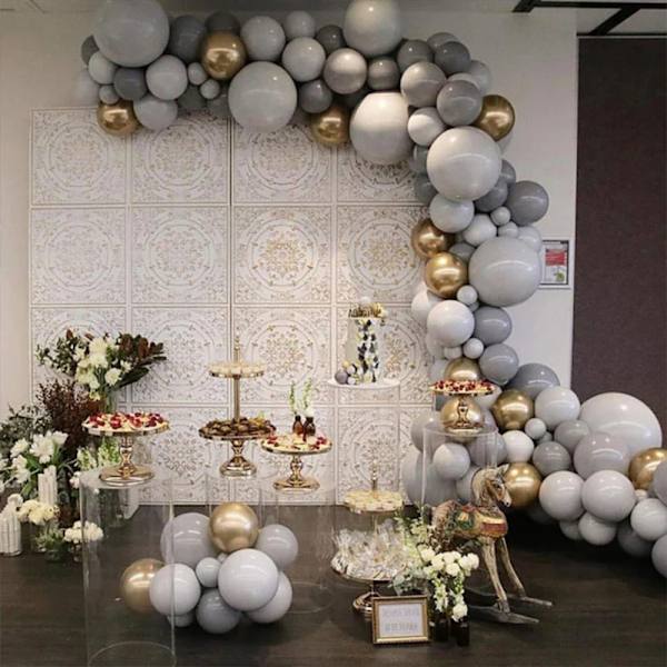 Grått guld ballongbåge set, 179 delar vitt grått bröllop krans set, födelsedagsfest ballong med knytare, pojke och flicka baby shower dekoration, eng