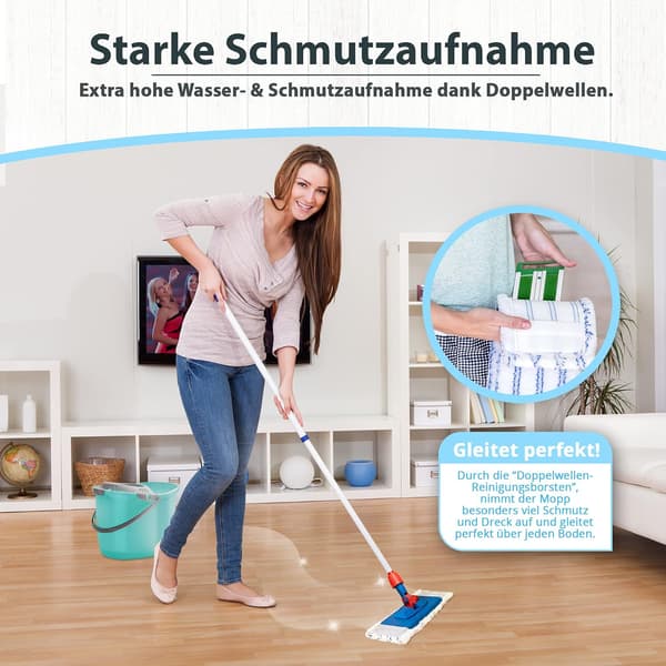 Erstatningstrekk for mopp DOUBLE SET for 40cm moppholder, moppevasker for oljer Mikrofiber Laminat Mopp Gulv