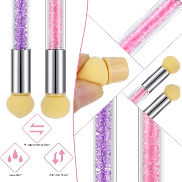 2 stk Dobbelthodet Svamp Neglebørster med 8 Erstatningssvamper, Gradient Fargegjengivelse DIY Neglekunstverktøy