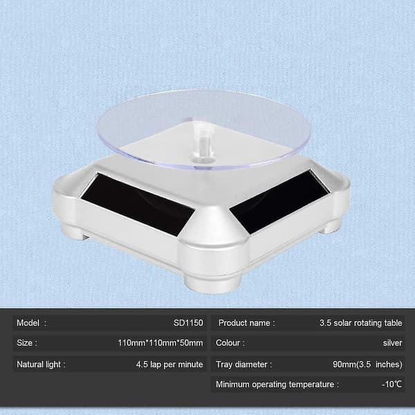 Solar Display Stand Dreieskive, Batteri Dobbel Brukt Roterende Display Silver