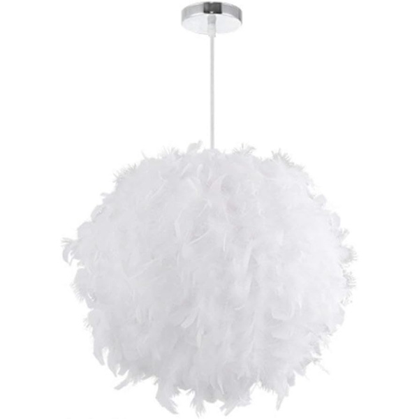 Vit fjäderhänge, modern sfärformad ljuskrona 30 cm, E27 taklampa hängande ljusdekoration, för vardagsrum sovrum barnrum