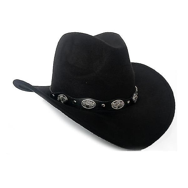 Cowboy Hat Faux Læder Rejse Kasketter Mode Western Black