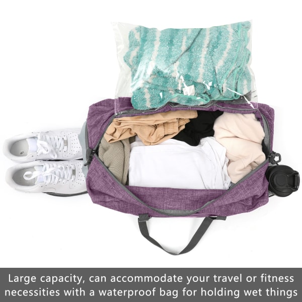 Bagageväska 46 * 30 * 25cm (lila (med axelrem)), hopfällbar resväska i botten, handväska, handbagage för kvinnor och män för