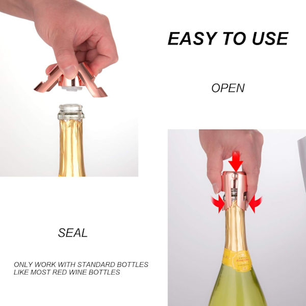 Rostfritt stål champagnepropp för mousserande vin - bubbelsparare - inga vassa kanter, inget spill, fizzsparare, trycktestat - 2-pack