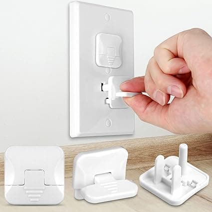 Uttagsspärrar (37-pack) med dold dragring – Barnsäkra uttagsskydd, 3-stift, eluttagsskydd för barnsäkerhet