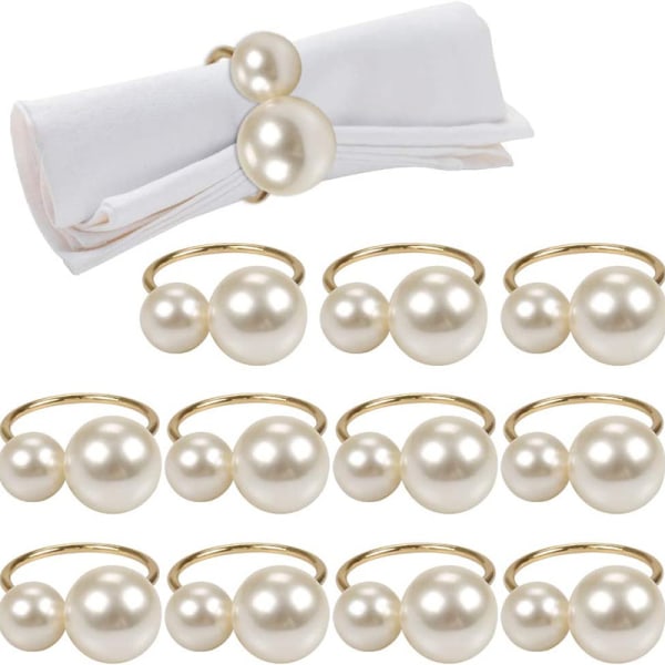 11 servettringar med pärlor Set med servettringar Guld servettringar Middagsbordsdekorationer för bröllopsfest Familjesamlingsbordsdekorationer