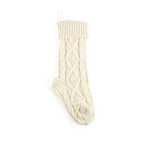 Stickad Julstrumpa Presentpåse Juldekorationsmaterial Godisstrumpa White