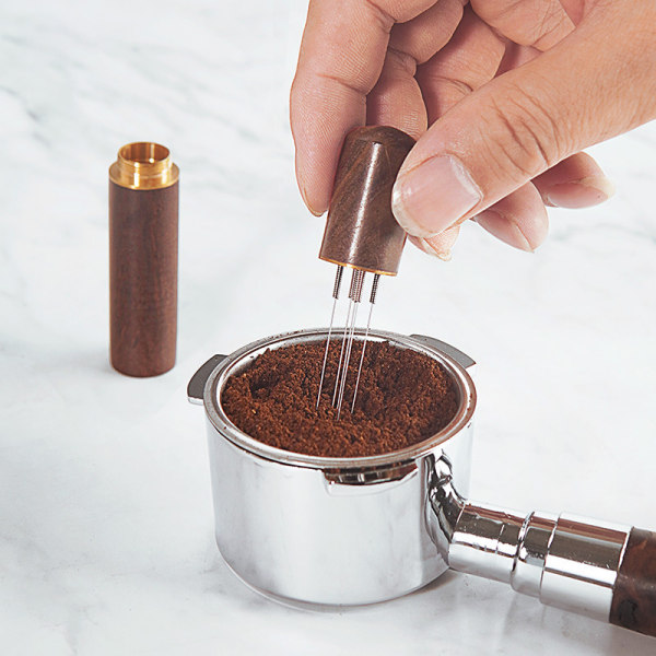 Kaffemaskinverktøy, kaffedispenseringsnål uten skarp nål, kaffepulverblandingsverktøy i rustfritt stål med jernpennholder og kaffebønneskje