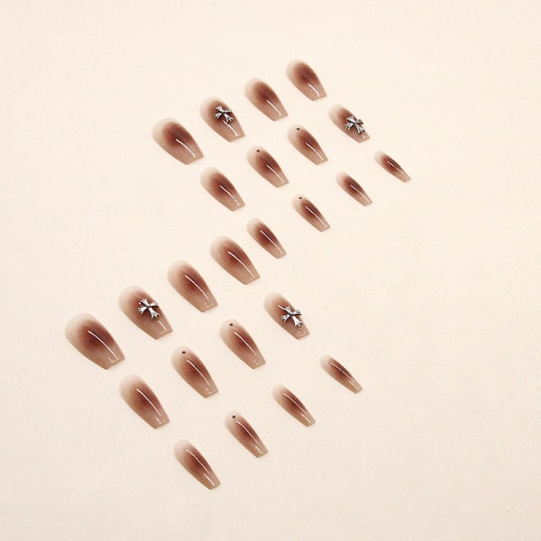 24 st rouge fläckiga medellånga manikyrlakan (typ lim) , Pretty Fake Nails , Stick on Nails for Women, Nails Fake Nail for Nails Art