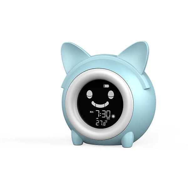 Tegneserie Kat Vækkeur Til Børn Med Snooze Funktion Indendørs Temperatur Detektering Smart Lysjustering Blue