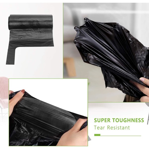 5 Rullar 100 stycken (Svart, 45*60CM) [Extra Tjocka] [Läckagesäkra] Sopsäckar Papperskorgspåsar för Hemmakontor Papperskorg, Sopsäckar, Avfallspåsar
