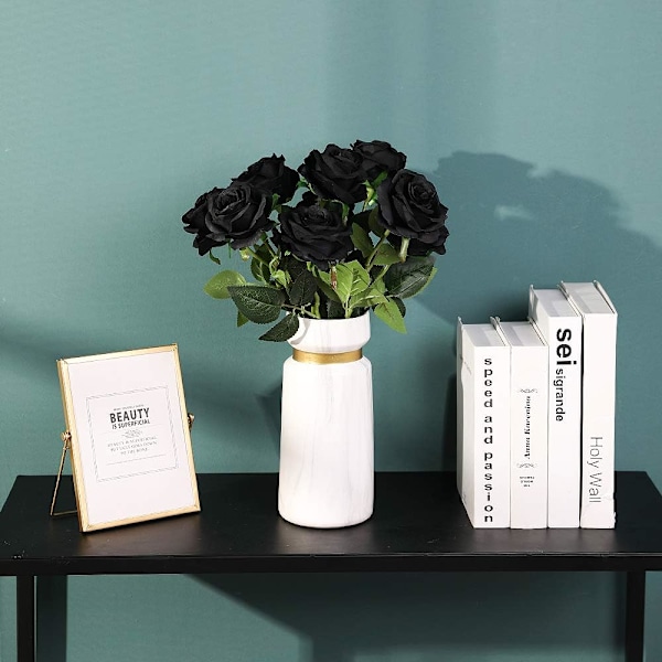 Kunstige Rose Silke Blomster Buket Hjemmekontor Bryllupsarrangementer Sort 10 STK
