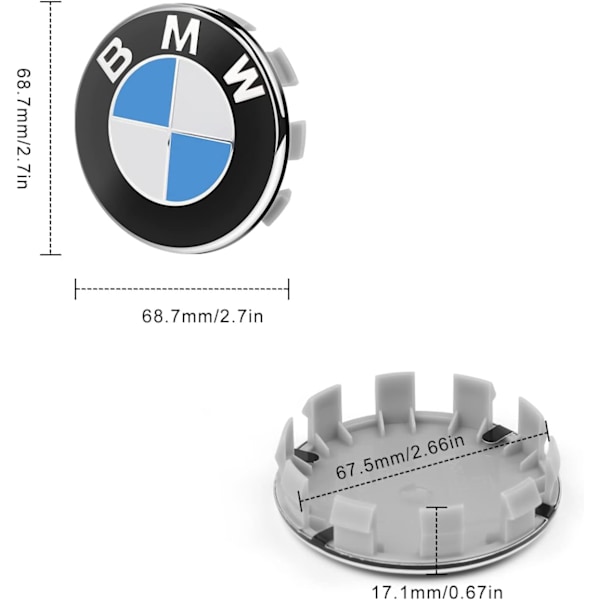 68 mm pyörän navan suojus, 4 kpl vanteen suojuksia, 68 mm pyörän keskiösuojukset autologolla, käytettyjen pyöränsuojien korvaus autotarvikkeille