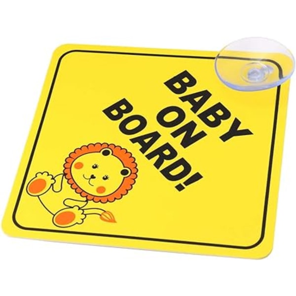 2 stk. Baby om Bord Bil Advarsel (Løve Stil, 12*12cm), Baby om Bord Bil Advarselsmærker med Sugekopper