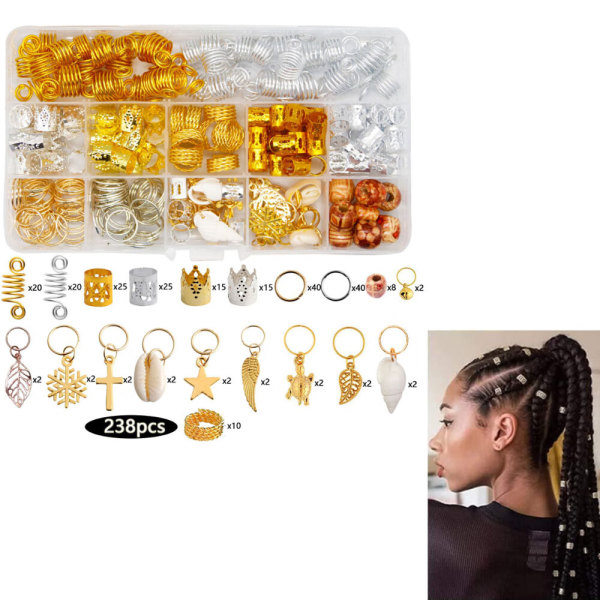 238 st Hårsmycken för Flätor, Dreadlocks Hårsmycken för Flätor, Smycken Aluminium Hårspiraler, Metallhänge Träpärlor Flätaccessoarer