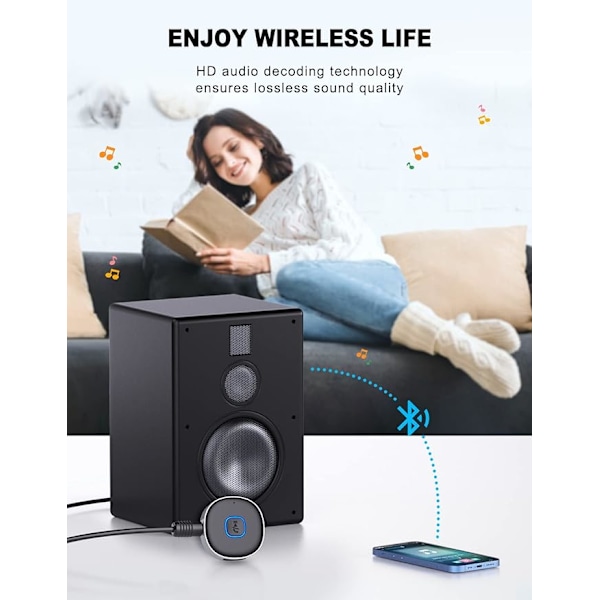 Bluetooth AUX-adapter for bil, egnet for hjemmestereo/høyttaler/kablede hodetelefoner, mini Bluetooth-mottaker, Bluetooth biladapter AUX, håndfri samtale, dobbel co