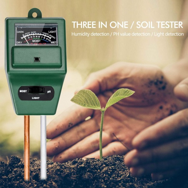Jordhygrometer, plantes jord PH test sæt, med PH, lys og fugtigheds syre tester, indendørs og udendørs potteplanter, potte landskabstræer, havebil