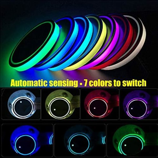 2 kpl (Los Angeles Rams, noin 68*68*8,5 mm) LED-auton juomatelineitä 7 värin valolla, USB-ladattava juomatelineen alusta autotarvikkeisiin