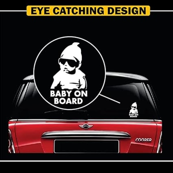 Baby ombord reflekterande bildekaler - (set med 2) Kul söta och coola säkerhetsvarningsskyltar & för bilfönster och stötfångare