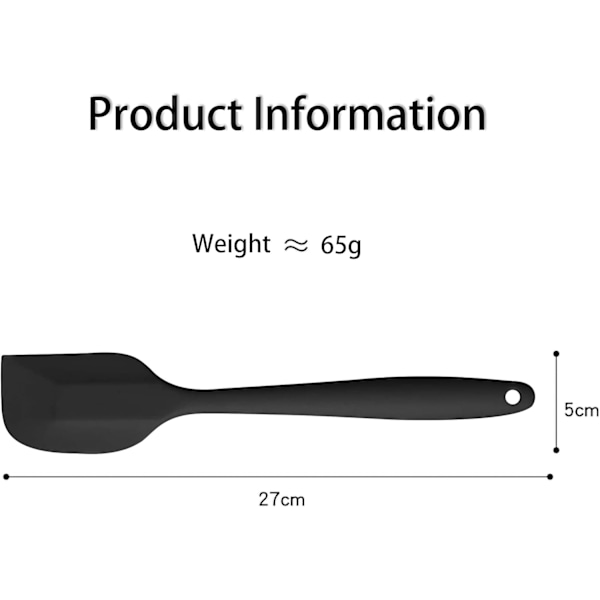 Silikonspatlar, Halvspatel, Konditorispatel, Värmebeständig Non-Stick, Repor inte stekpannor, för bakning och matlagning (Svart)