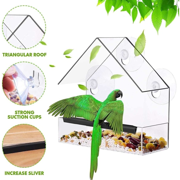Utanför vilda fönstermonterade fågelhusmatare med starka sugkoppar, akrylklar, fönsterfågelhusmatare för kardinaler, blåskådor, fink