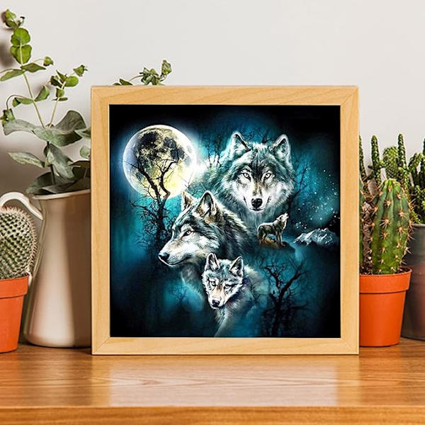 DIY 5D Diamantmålning Full Diamant Rhinestone Dekoration 30cm*30cm, Varg Måne Kristall Broderi, Enkelt Rhinestone Korsstygn, Canvas Hantverk, Lämplig för