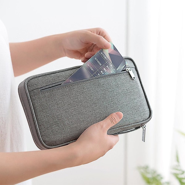 Familie Rejse Tegnebog Pas Holder Dokument Kort Pung Organizer Grey 21.5cm x 12.5cm