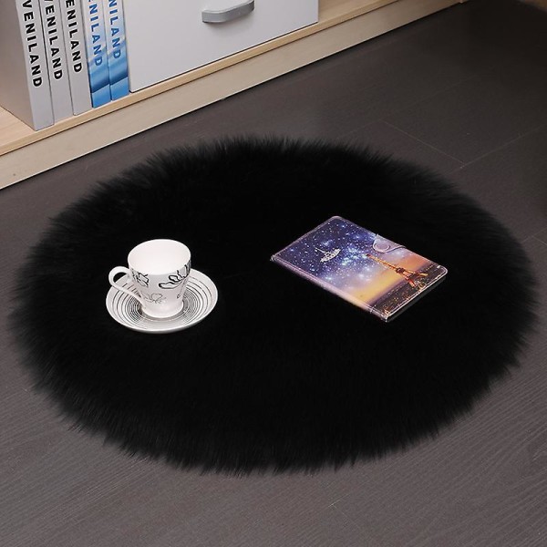 Pehmeä Lämmin Paksu Pörröinen Matto Pehmoinen Pyöreä Lattiamatto Pitkäkarvainen Tekoturkis Matto Black 45*45cm